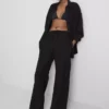 Pantaloni cu croi larg din amestec de bumbac Pantaloni cu croi larg din amestec de bumbac