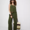 Pantaloni cu croi larg din amestec de bumbac