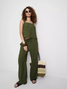 Pantaloni cu croi larg din amestec de bumbac