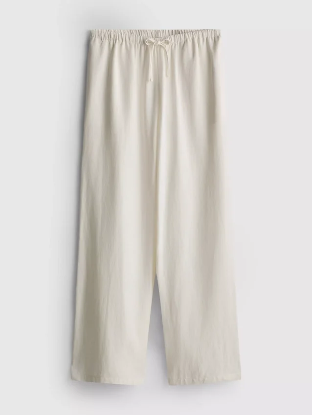 Pantaloni cu croi larg din amestec de bumbac Pantaloni cu croi larg din amestec de bumbac