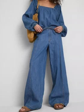 Pantaloni cu croi larg din denim cu conținut ridicat de bumbac, Paula Echevarría