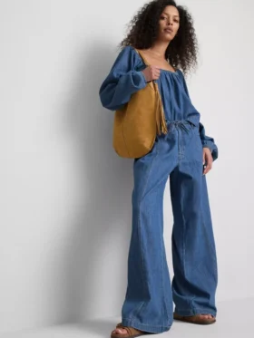 Pantaloni cu croi larg din denim cu conținut ridicat de bumbac, Paula Echevarría