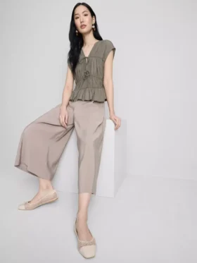 Pantaloni culotte cu talie medie și picior larg