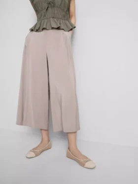 Pantaloni culotte cu talie medie și picior larg
