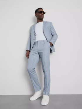 Pantaloni de costum cu croială slim și textură dobby Pantaloni de costum cu croială slim și textură dobby