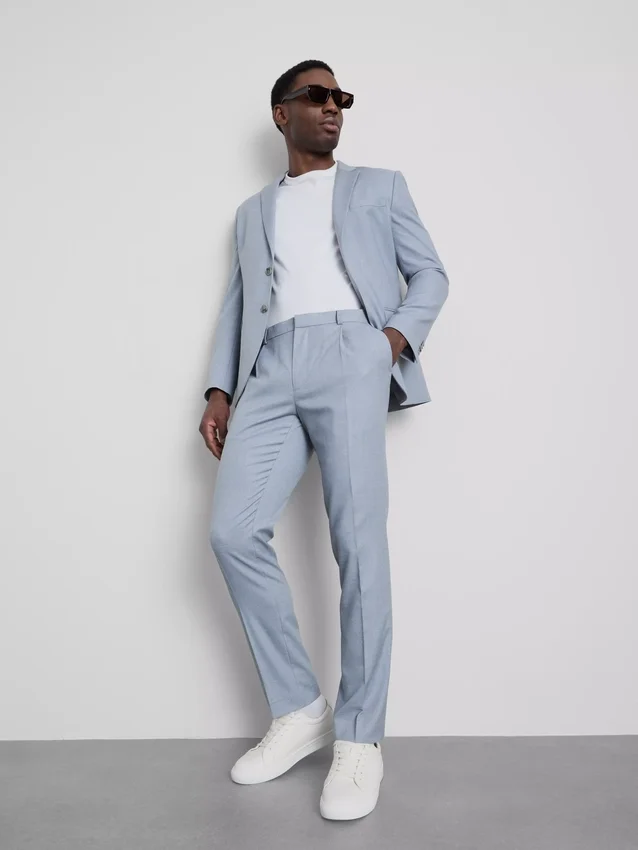 Pantaloni de costum cu croială slim și textură dobby Pantaloni de costum cu croială slim și textură dobby