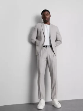 Pantaloni de costum cu croială slim și textură dobby Pantaloni de costum cu croială slim și textură dobby