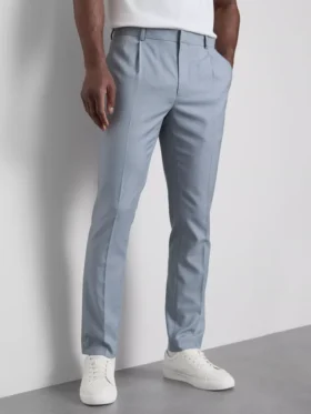 Pantaloni de costum cu croială slim și textură dobby Pantaloni de costum cu croială slim și textură dobby