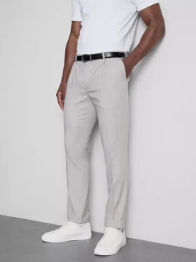 Pantaloni de costum cu croială slim și textură dobby Pantaloni de costum cu croială slim și textură dobby