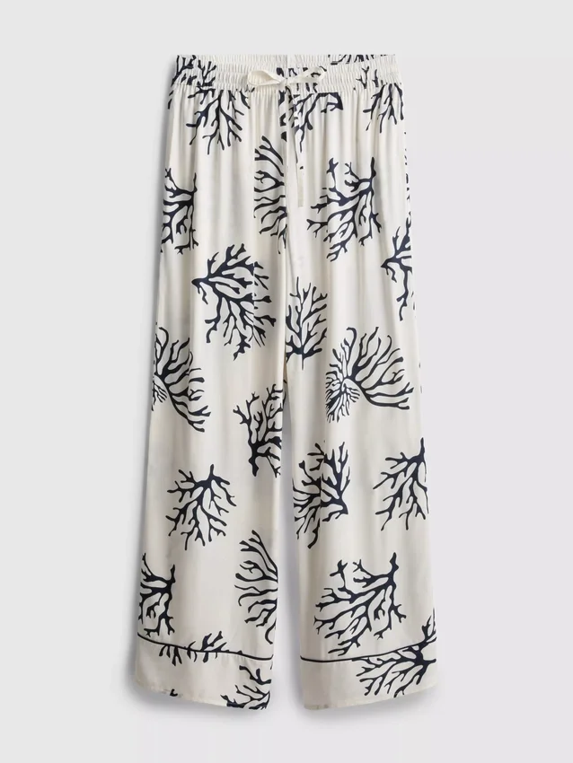 Pantaloni de Pijama cu croi larg și imprimeu coral Pantaloni de Pijama cu croi larg și imprimeu coral