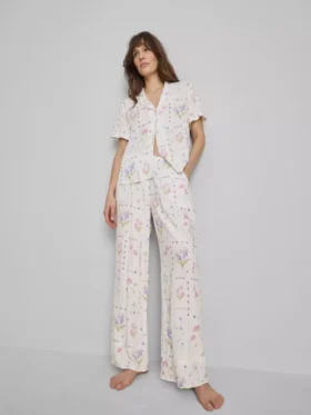 Pantaloni de pijama cu croi larg și imprimeu floral