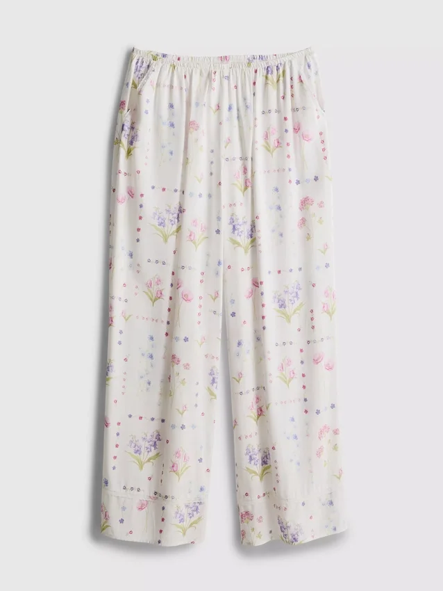 Pantaloni de pijama cu croi larg și imprimeu floral Pantaloni de pijama cu croi larg și imprimeu floral