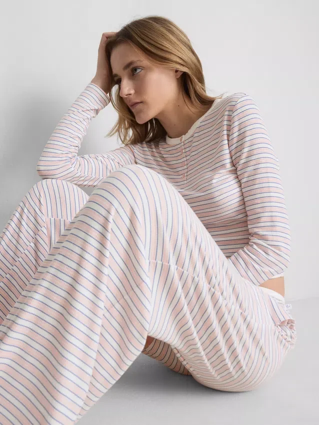 Pantaloni de Pijama cu dungi și nervuri Pantaloni de Pijama cu dungi și nervuri