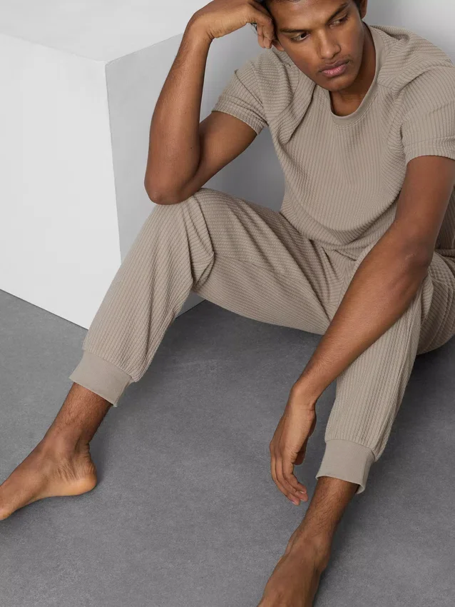 Pantaloni de Pijama cu dungi texturate Pantaloni de Pijama cu dungi texturate