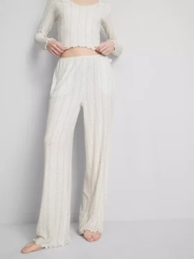 Pantaloni de Pijama cu imprimeu floral tip pointelle