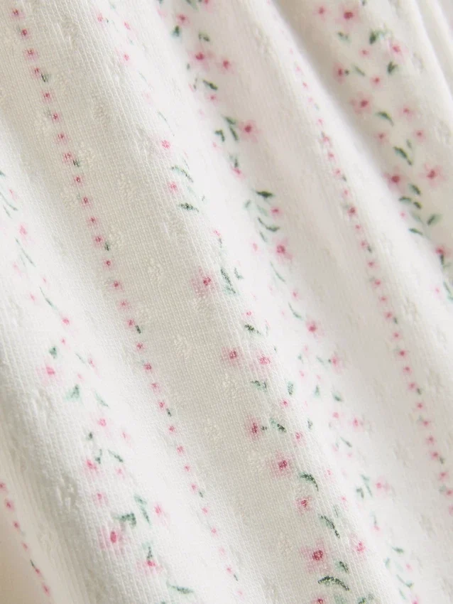 Pantaloni de Pijama cu imprimeu floral tip pointelle Pantaloni de Pijama cu imprimeu floral tip pointelle