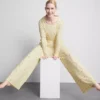 Pantaloni de Pijama cu nervuri și imprimeu floral Pantaloni de Pijama cu nervuri și imprimeu floral