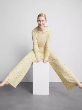 Pantaloni de Pijama cu nervuri și imprimeu floral
