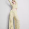 Pantaloni de Pijama cu nervuri și imprimeu floral Pantaloni de Pijama cu nervuri și imprimeu floral