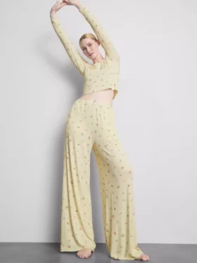 Pantaloni de Pijama cu nervuri și imprimeu floral