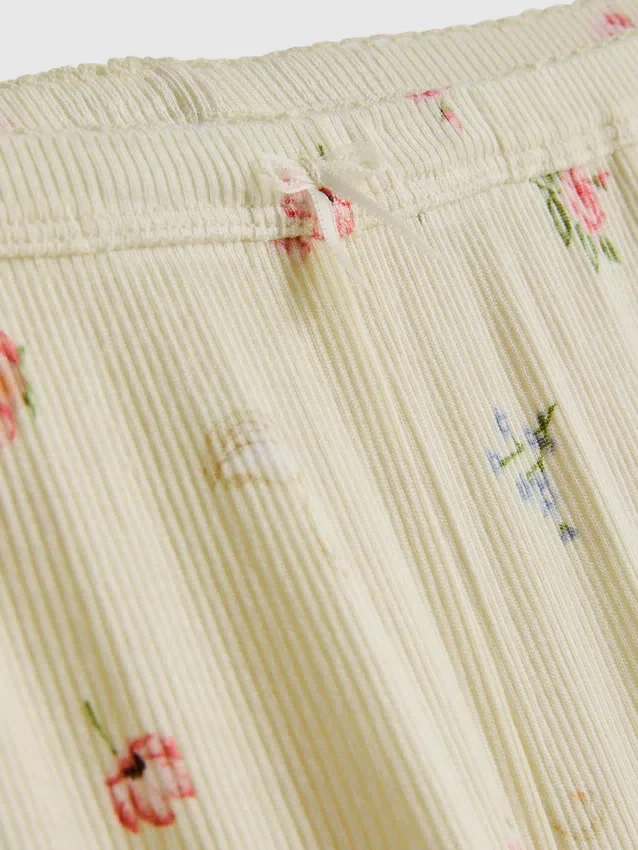 Pantaloni de Pijama cu nervuri și imprimeu floral Pantaloni de Pijama cu nervuri și imprimeu floral