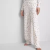 Pantaloni de pijama cu nervuri și imprimeu fluture Pantaloni de pijama cu nervuri și imprimeu fluture