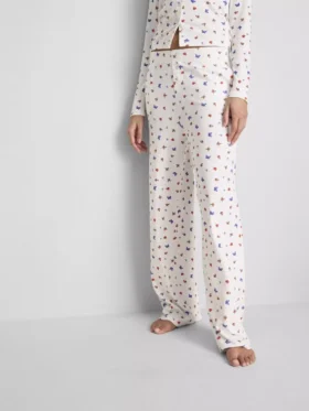 Pantaloni de pijama cu nervuri și imprimeu fluture