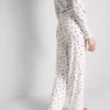 Pantaloni de pijama cu nervuri și imprimeu fluture Pantaloni de pijama cu nervuri și imprimeu fluture
