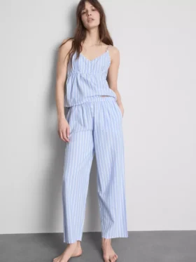Pantaloni de pijama din bumbac cu dungi, tip Oxford