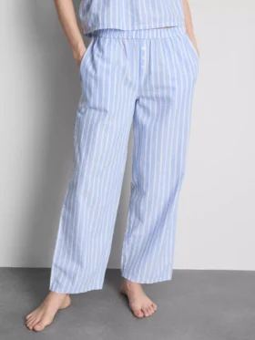 Pantaloni de pijama din bumbac cu dungi, tip Oxford