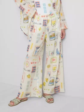 Pantaloni de plajă cu croi larg, cu imprimeu