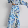Pantaloni de plajă cu croi larg, cu imprimeu