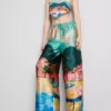 Pantaloni de plajă din satin cu imprimeu panoramic Pantaloni de plajă din satin cu imprimeu panoramic