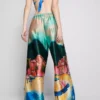 Pantaloni de plajă din satin cu imprimeu panoramic Pantaloni de plajă din satin cu imprimeu panoramic