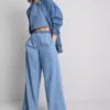 Pantaloni de trening din denim de bumbac, cu croi larg Pantaloni de trening din denim de bumbac, cu croi larg