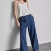Pantaloni de trening din denim de bumbac, cu croi larg Pantaloni de trening din denim de bumbac, cu croi larg