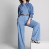 Pantaloni de trening din denim de bumbac, cu croi larg Pantaloni de trening din denim de bumbac, cu croi larg