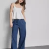 Pantaloni de trening din denim de bumbac, cu croi larg Pantaloni de trening din denim de bumbac, cu croi larg