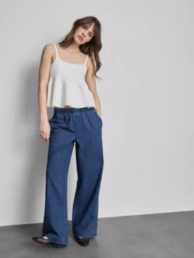 Pantaloni de trening din denim de bumbac, cu croi larg
