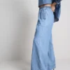 Pantaloni de trening din denim de bumbac, cu croi larg Pantaloni de trening din denim de bumbac, cu croi larg