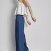 Pantaloni de trening din denim de bumbac, cu croi larg Pantaloni de trening din denim de bumbac, cu croi larg