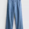 Pantaloni de trening din denim de bumbac, cu croi larg Pantaloni de trening din denim de bumbac, cu croi larg