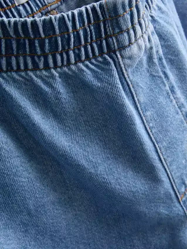 Pantaloni de trening din denim de bumbac, cu croi larg Pantaloni de trening din denim de bumbac, cu croi larg