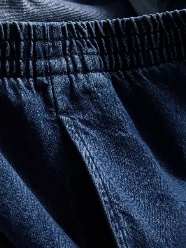 Pantaloni de trening din denim de bumbac, cu croi larg Pantaloni de trening din denim de bumbac, cu croi larg