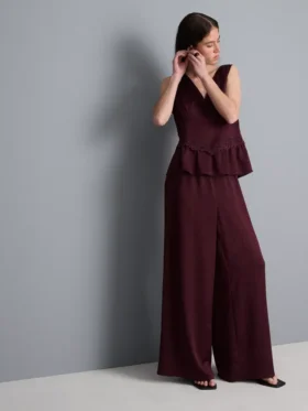 Pantaloni din satin cu croi drept și textură