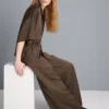 Pantaloni din satin cu croi drept și textură Pantaloni din satin cu croi drept și textură