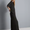 Pantaloni din satin cu croi drept și textură Pantaloni din satin cu croi drept și textură
