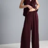 Pantaloni din satin cu croi drept și textură Pantaloni din satin cu croi drept și textură