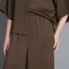 Pantaloni din satin cu croi drept și textură Pantaloni din satin cu croi drept și textură