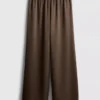 Pantaloni din satin cu croi drept și textură Pantaloni din satin cu croi drept și textură